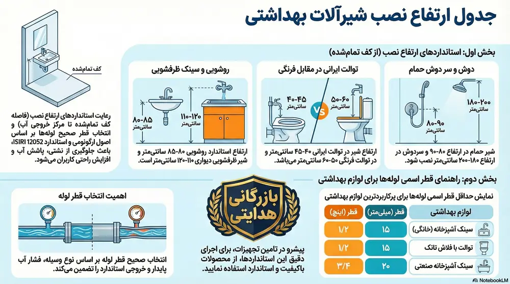 اینفوگرافیک جدول ارتفاع نصب شیرآلات بهداشتی