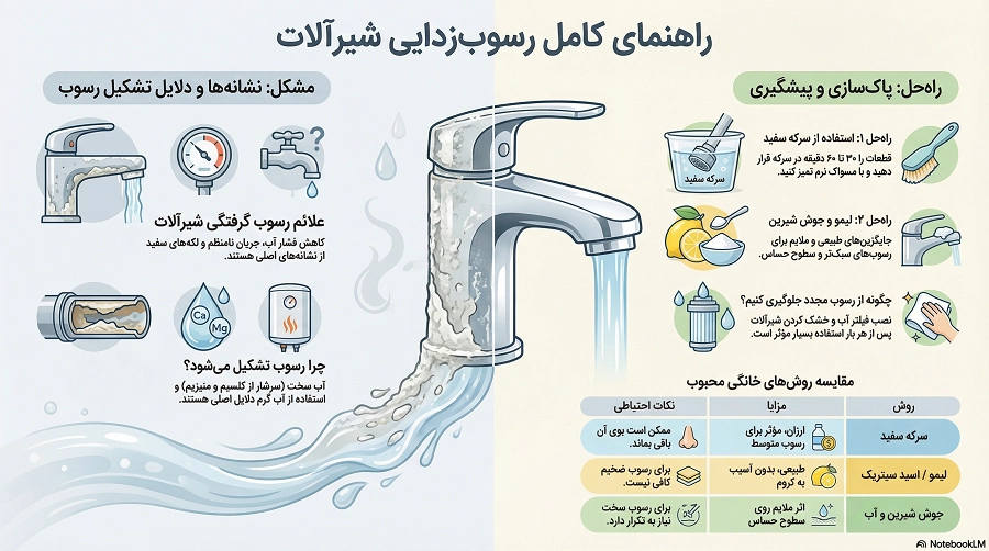 اینفوگرافیک چگونه رسوب داخل شیرآلات پاک کنیم