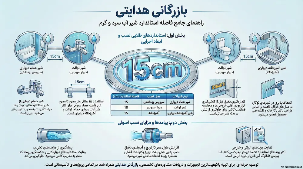 اینفوگرافیک فاصله شیر آب سرد و گرم