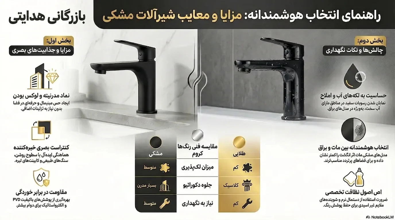 اینفوگرافیک مزایا و معایب شیرآلات مشکی